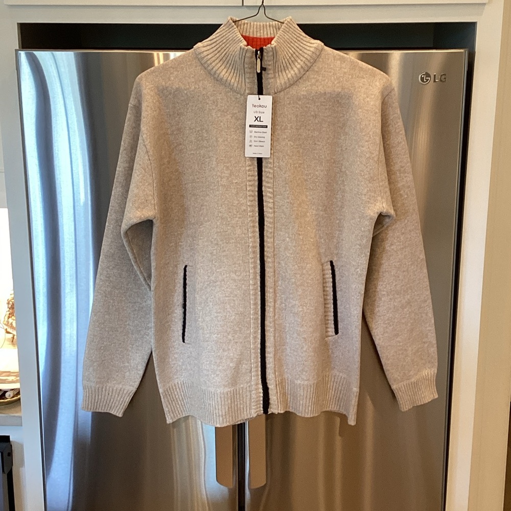 Beige Zip-Up Cardigan